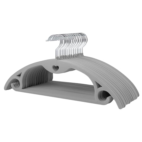 ManGotree Perchas de Terciopelo con Agujero en Cascada, Perchas para Abrigo de Fieltro Redondeadas Antideslizantes, Percha para Trajes Que Ahorran Espacio (Paquete de 50, Gris)