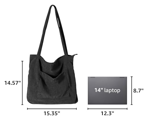 Bolso Tote de Pana para Mujer, Gran Capacidad, Color Negro miniatura 3