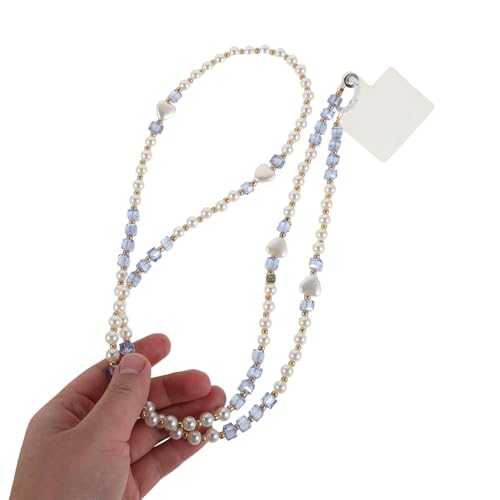 Correa cruzada para teléfono móvil resistente y ligera con perlas azul 4