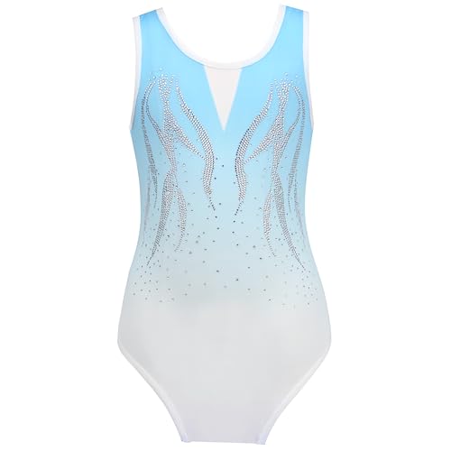 Sunny Fashion Girls One Piece Geometry Gymnastic Leotard Rhinestone Show Sleeveless4