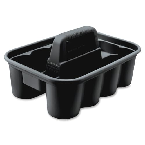 Rubbermaid Commercial Products Deluxe Carry Caddy, Black, Cleaning Storage for Wipes/Spray Bottles/Brushes/Dustpans/Gloves, Pack of 6
