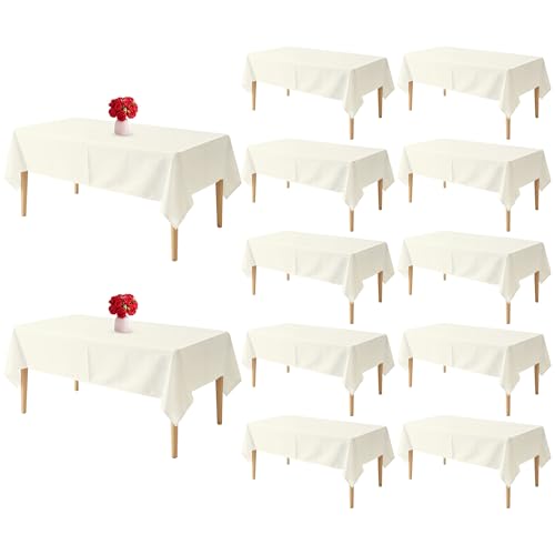 Image of 12 Pack Table Cloth 60 x 102 Inch, Rectangle Tablecloth, Stain and Wrinkle Resistant Washable Polyester Table Cover for Buffet Party, Dinner, Weddings and Camping, Ivory