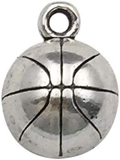 iloveDIYbeads 20pcs Craft Supplies Antique Silver 3D Basketball School Sports Spirit Charms Pendants Crafting, Jewelry Findings Making Accessory DIY Necklace Bracelet c8457