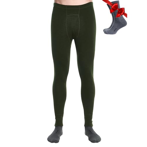 Image of Merino Wool Base Layer Mens Bottom Pants 100% Merino Wool Heavyweight, Midweight, Lite Thermal Underwear Long Johns and Socks