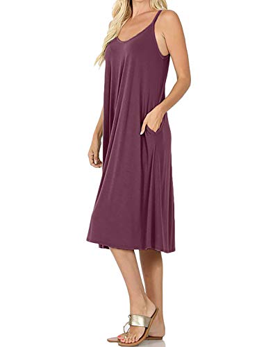 Image of ALLLA Women's Lightweight Flowy Summer Dress - Adjustable Strap Knee Length Dress with Side Pockets. Casual, Beachwear