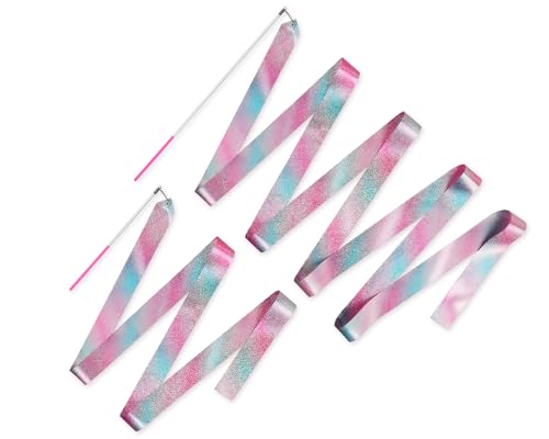 DS. DISTINCTIVE STYLE 2 Pieces 78.7 inch & 157.4 inch Rhythmic Dance Ribbons - Artistic Gymnastics Wand Set for Beginners, Beginners Training & Performance Streamers for Dance & Baton Twirling