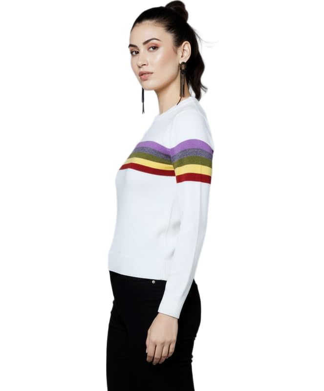 SUHANI Women's Knit Pullover Sweater - Stylish White with Vibrant Multi Stripe Design for Winter Fashion-image-25