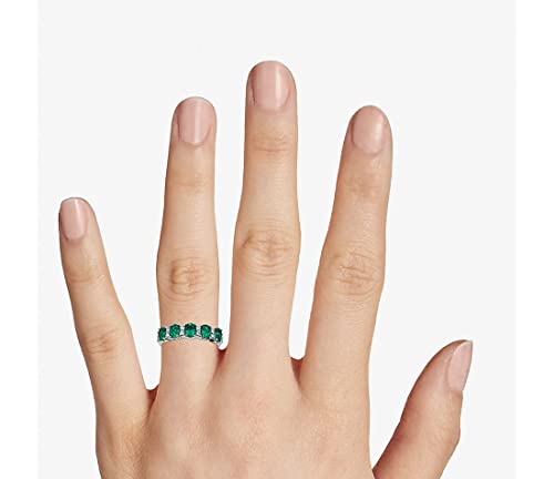 Jewelrygift 925 Sterling-Silver Solitaire Eternity Band Ring Created Emerald Gemstone New Style Western Design Bridal Chakra Healing Wedding Jewelry For Women Ring Us Ring Size : 7 #TOP3