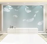 Tzxztt Minimalistisch Blau Dreidimensional Weiße Feder 3D Tapete Hochwertige Strukturierte Seide Neutrale Material Ideal Für Wohnzimmer Schlafzimmer-350cm×256cm