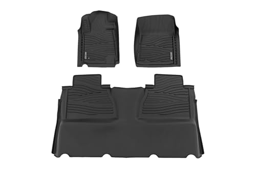 Rough Country Flex-Fit All Weather Floor Mats for Toyota Tundra (2014-2021) Double Cab - Non-Slip TPE Rubber Mat, Waterproof, Front & Rear Set