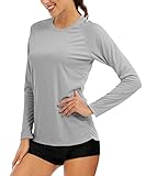 MAGCOMSEN Joggingshirts Damen Leicht Sommer Trainingsshirts Langarm Schnelltrocknend T-Shirts Damen Outdoor Atmungsaktiv Funktionsshirts UV Schutzkleidung Beach Hemd Hellgrau L