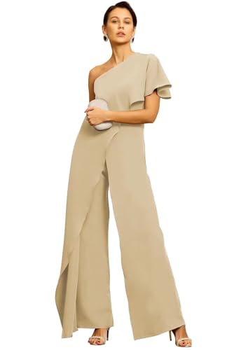 One Shoulder Ruffle Chiffon Jumpsuit