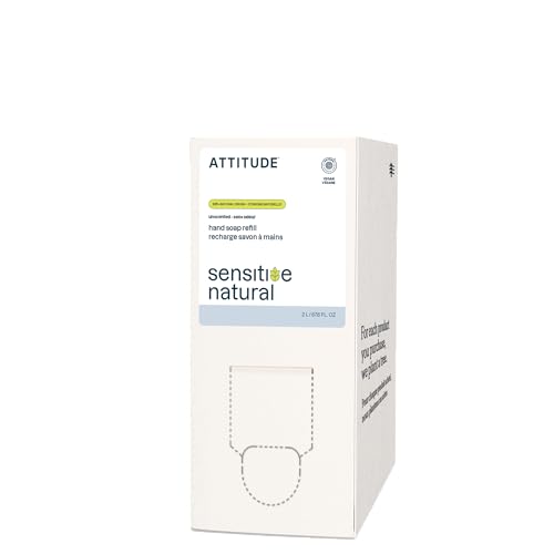 ATTITUDE Gentle Hand Soap for Sensitive Skin, EWG Verified, Enriched with Oats, Dermatologically Tested, Vegan, Unscented, Bulk Refill, 67.6 Fl Oz
