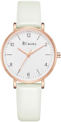 Alienwork SK Minimalist Dameshorloge, ultradun, elegant, Roségoud/Wit Roségoud/Grijze leren band, sleutelkoord