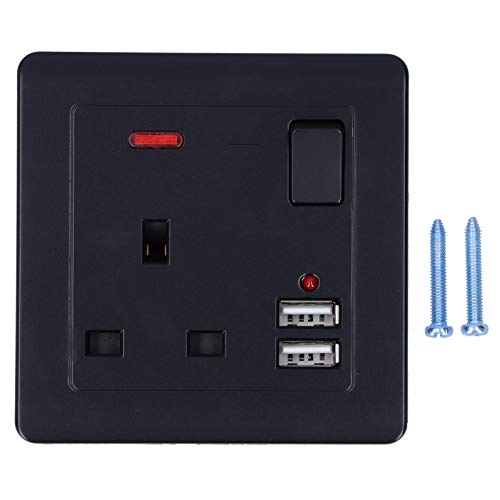 Carregador de parede USB, tomada elétrica, plugue britânico 250V preto para uso doméstico, quarto e