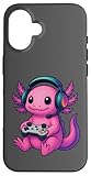 axolotl gamer kawaii con cuffie controller regalo divertente custodia per iphone 16