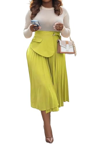YOOTIKO Women Pleated Skirt High Waisted Midi Skirt Casual Work Flowy A Line Skirts with Buckle2
