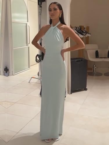 BANTRATIC Mermaid Bridesmaid Dresses for Women Halter Backless Formal Prom Party Evening Wedding Guest Gown4