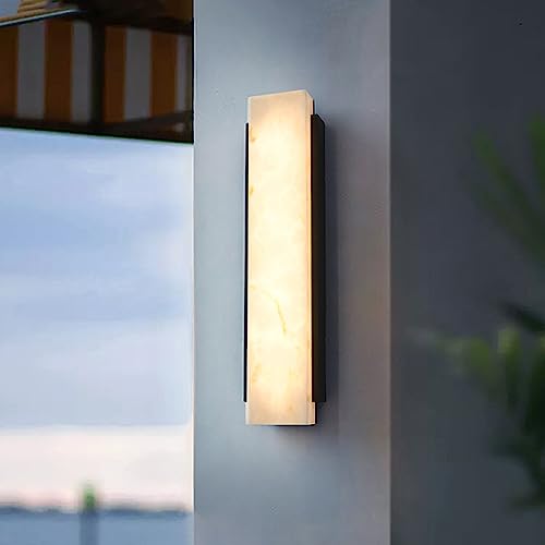Lampe murale marbre noir et bandeau LED étanche extérieur pour patio