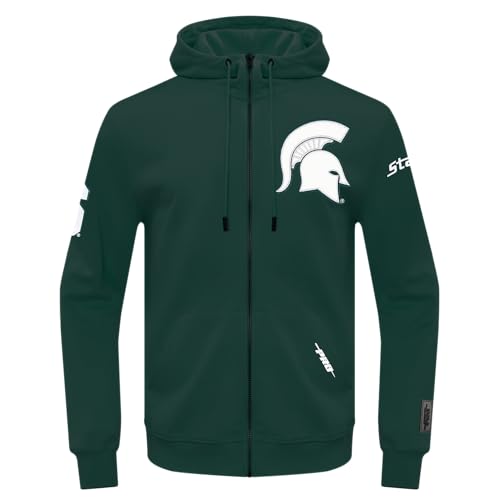 Pro Standard Mens Ncaa Michigan State University College Classic Chenille Full Zip Hoodie Forest Green
