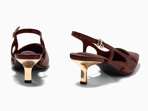 Image of Coutgo Womens Low Kitten Heels Slingback Pumps Closed Pointed Toe Buckle Party Work Dress Shoes