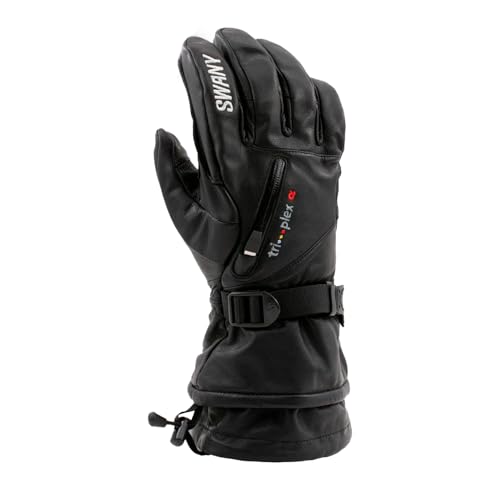 Swany Men's X-Calibur Sports Insulated Warm Durable Breathable Flexible Waterproof Leather Winter Ski Gloves, Black, Medium