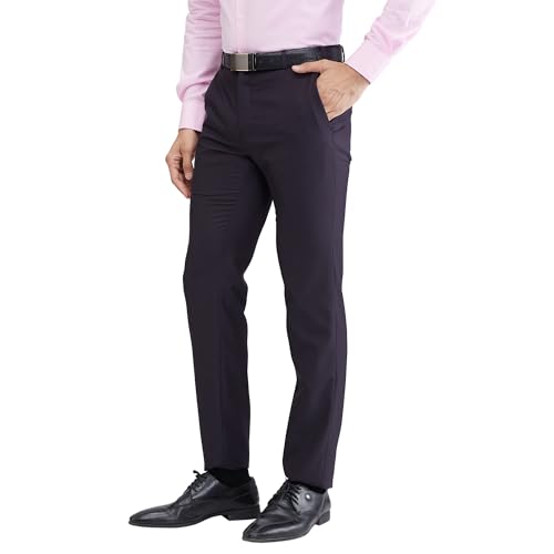 Image of Raymond Men Slim Fit Structure Pattern Polyester Blend Flat Front Formal Trouser