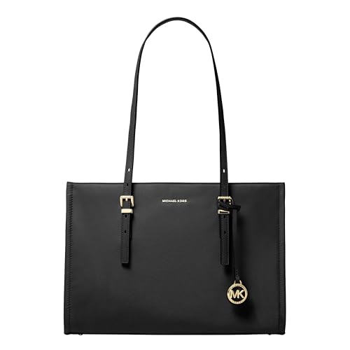 Michael Kors Women's Zadie Medium Top-Zip Tote, Gold-Tone Hardware/Milano Nylon, Black