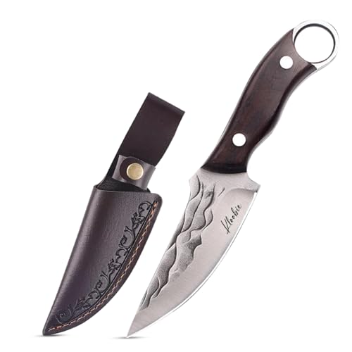 KLOOBIE Premium Everyday Carry Knife, Fixed Blade Hunting Knife with Sheath Razor Sharp for Camping Survival and Outdoor Use Horizontal Carry and Tactical Gear Pocket Knife for Men Dark Brown