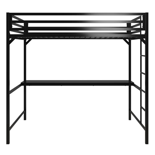 Black Metal Loft Bed with Desk for Teens