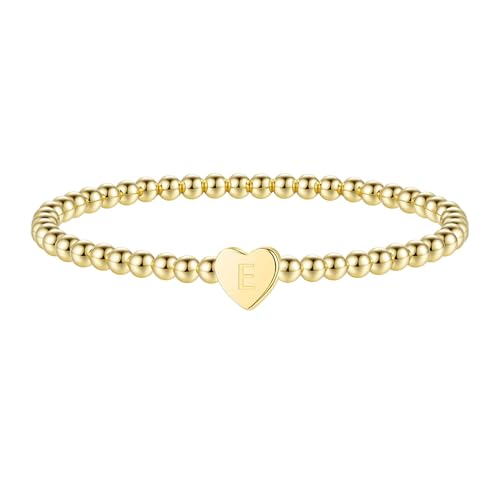 Image of Heart Initial Bracelets for Women Girls - 14K Gold Plated Letter Initial Bracelet Beaded Heart Bracelets for Women Trendy Kids Teen Girl Gifts Trendy Stuff Gold Jewelry
