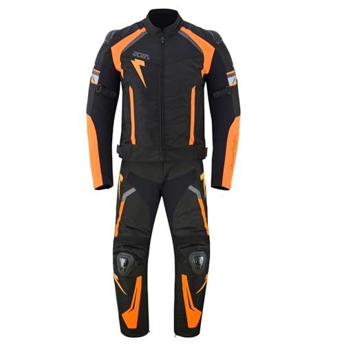 WMW WALI MOTO WEAR Motorrad Textilkombi Herren 2-teilig – Winddichter Anzug mit CE-Schutz an Schultern, Ellbogen & Knien (ORANGR, XL)