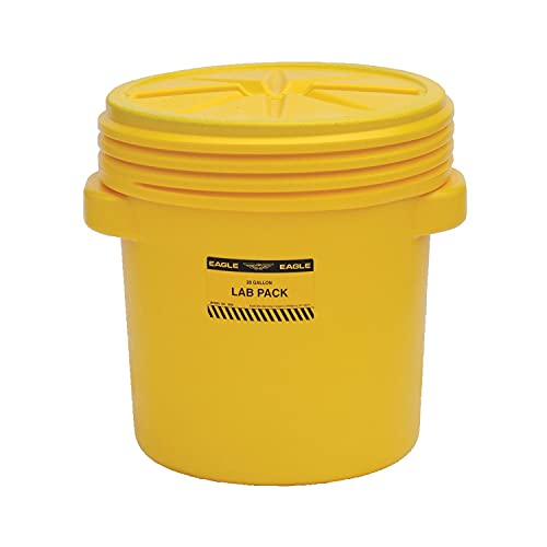 Eagle 20 Gallon Plastic Drum with Lid, Screw-On Lid, 20.8"x20.4", Lab Pack Drum Made of Durable, Lightweight HDPE, Withstands Weather and Chemicals, Made in USA, Yellow, 1650