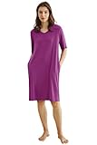 Latuza Damen Bambus Viskose Nachthemd V-Ausschnitt Schlafshirt mit Taschen, Boysenbeere, M