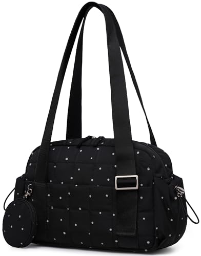 CAMTOP Mini Gym Bag for Women Small Gym Tote Bag Puffy Quilted Sports Duffel Bag with Wet Compartment and Coin Purse Duffel Bags Dance Yoga Workout Bag for Gifts (Polka Dot Mini-12.6)