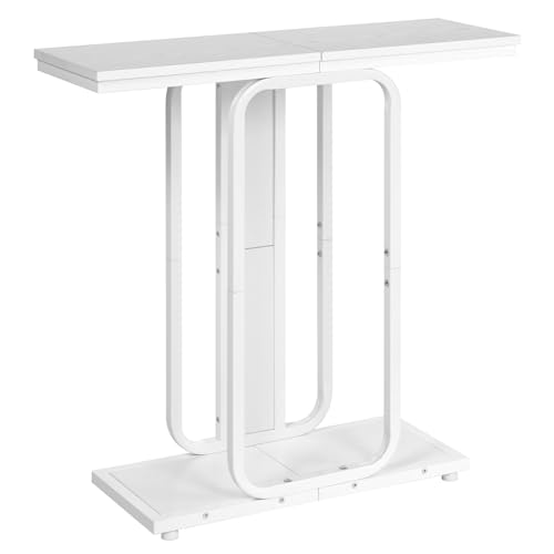 HOOBRO Mesa de Consola de Estilo Industrial, con Espacio de Almacenamiento, Aparador de Marco Geométrico de 2 Niveles, para Recibidor, Entrada, Salón, Dormitorio, Comedor y Pasillo, Blanco EWW68XG01