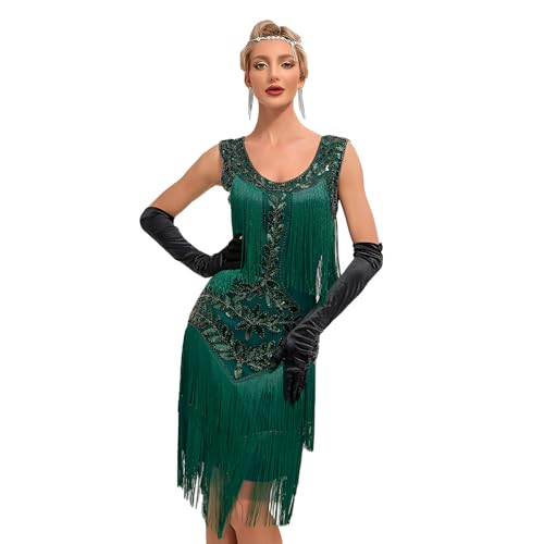 JIAHG 1920er Jahre Kleid Fransen Kleid Vintage Pailletten Cocktailkleid Elegant 20s Abendkleid Retro formelles Bankett Tanzkostüm Frauen...