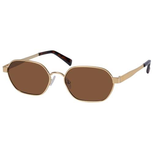 mosanana Trendy Retro Gold Brown Hexagon Sunglasses for Women Hexagonal Metal Small Narrow 2026 Fashion 90s Vintage Cool Cute MS52593