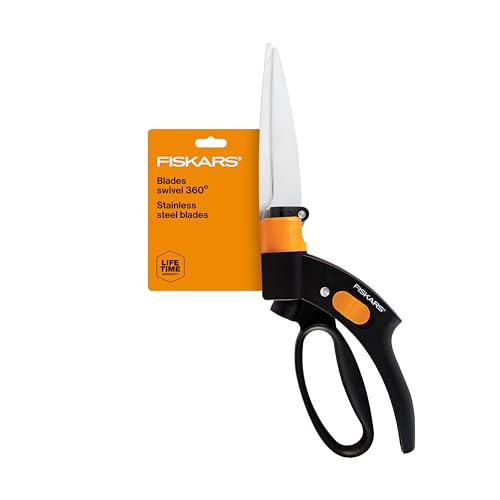 Fiskars Shear Ease Grass Shears - 5" Stainless Steel Blades - 360-Degree Swivel Blade Plant Cutting Scissors - Garden Shears and Grass Cutter, Black by Fiskars - Used condition - US$14.73