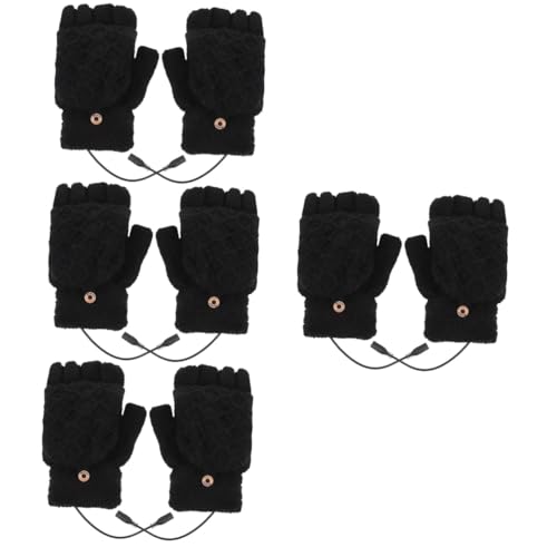 Sosoport 4 Pairs Portable Hand Warmers Gloves Winter Gloves Heating Function for Women Men Skiing Thermal Mitts