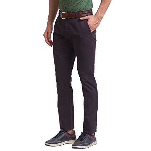 Image of Parx Men's Cotton Blend Solid Pattern Low Rise Tapered Fit Flat Front Casual Trouser
