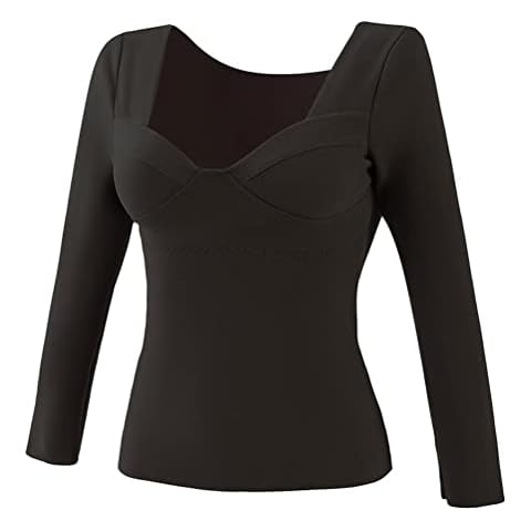 PAODIKUAI Women's Deep V Neck Thermal Underwear Top Long Sleeve Fleece Base Layer w Bra Pads, A-black, S Cover