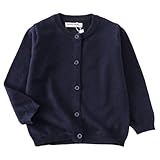 [COSHU] キッズ Uネック カーディガン 綿100％ 子供 女の子 男の子 長袖 無地 通学 春 秋 冬 羽織り ネイビー 160cm