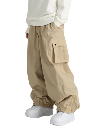 xwxwseui Men's Baggy Cargo Snow Pants Warm Insulation Ski Pant Snowboard Outdoor Hiking (A1 Khaki, M)