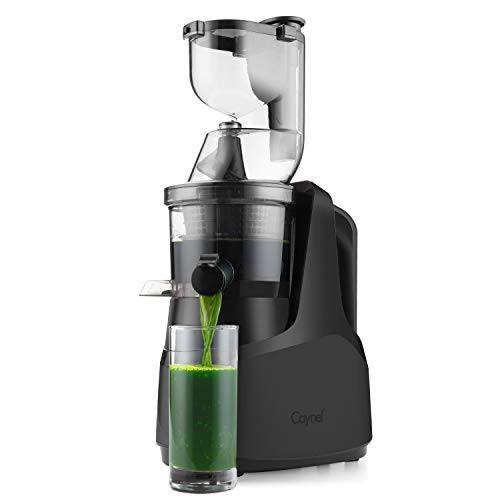 Caynel Slow Masticating Juicer Cold Press Extractor with 3" Wide Chute for Fruits, Vegetables and Herbs, Quiet Durable Motor with Reverse Function, Easy Cleaning High Yield Vertical Juicer, Tritan Material Non-toxic, BPA Free (Black)
