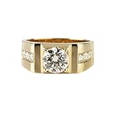 Gualiy Anillos para hombre de oro blanco de 14/18 quilates, con moissanita redonda de 1 quilate, Oro amarillo de 18 quilates, Moissanita