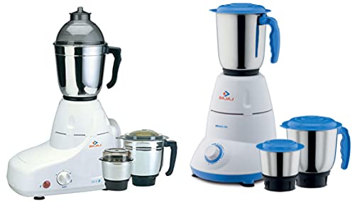 Bajaj GX-8 750W Mixer Grinder with Nutri Pro Feature, 3 Jars, White & Bravo Dlx 500-Watt Mixer Grinder (White/BLUE)