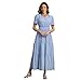 Rainday Womens Casual Maxi Dresses Fashion Holiday Short Sleeved Elastic Waist Beach Boho Dress with Pockets(Z3918BU,S)