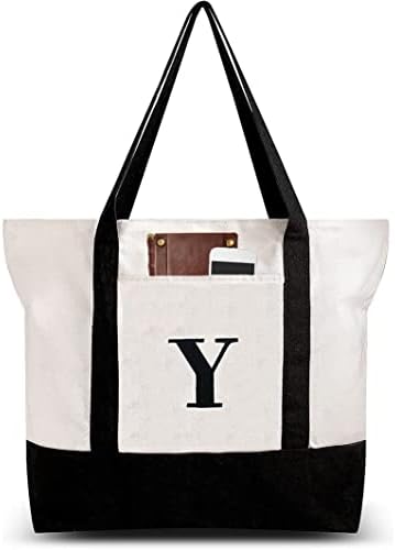 Canvas Bag, Personalized Initial Canvas Beach Bag, Canvas Bag With Zipper Bag, Practical Canvas Bag For Women, Mom, Teachers, Friends, Bridesmaids