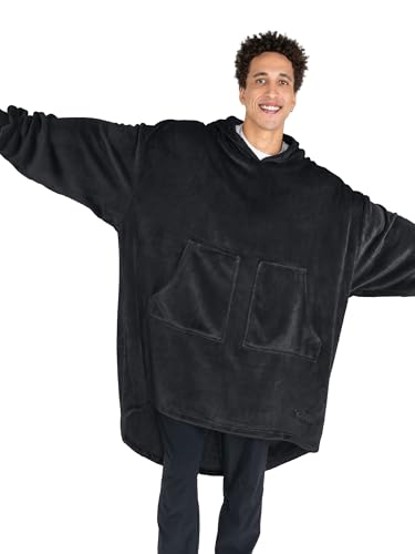 Bare Home Microplush Wearable Blanket with Split Front Pockets - Soft and Plush - Warm and Cozy - Adult &amp; Kid Sizes (Adult, Black)